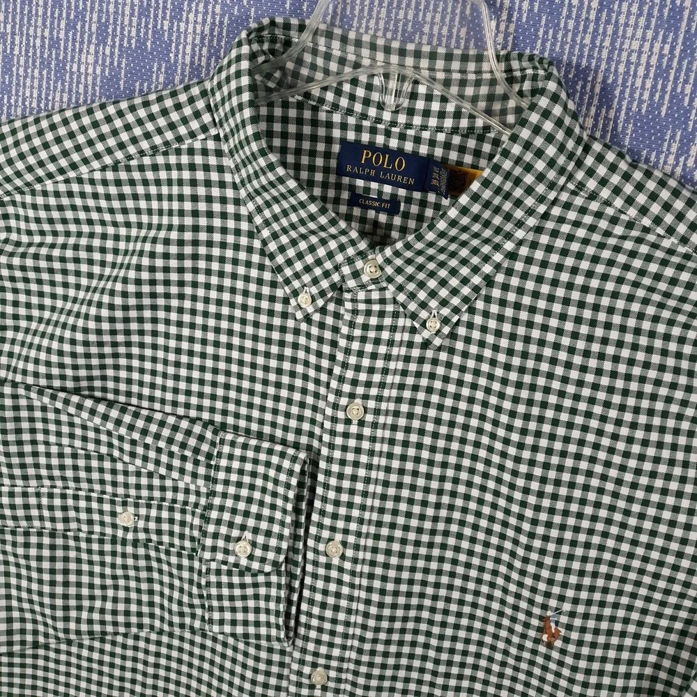Polo Ralph Lauren Shirt Mens 3XL Tall Classic Fit Pony Green Gingham Plaid